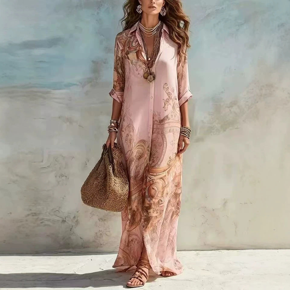 Chiffon Digital Print Fresh Vintage Flowy Women's Dress