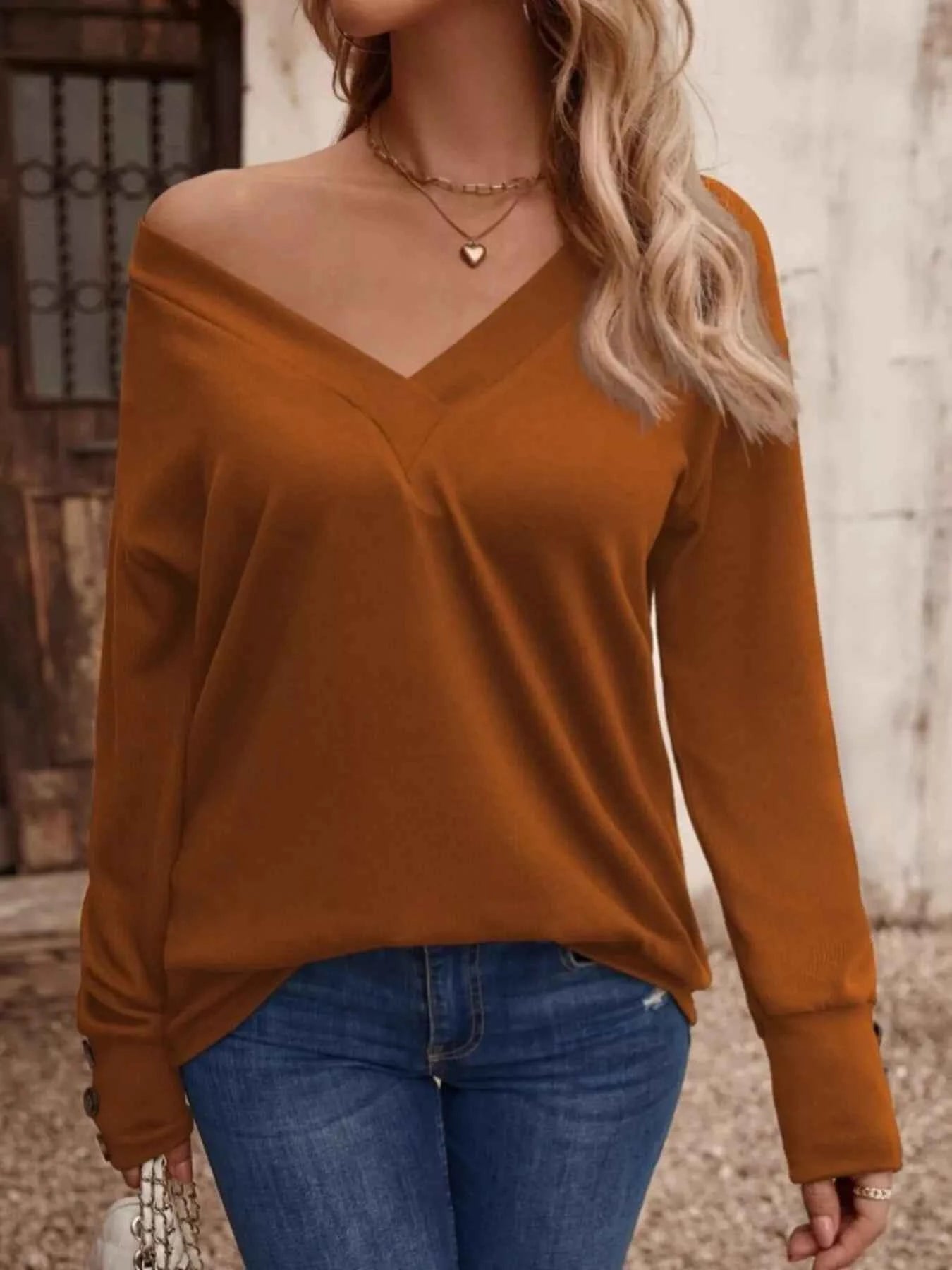 V-Neck Long Sleeve T-Shirt.