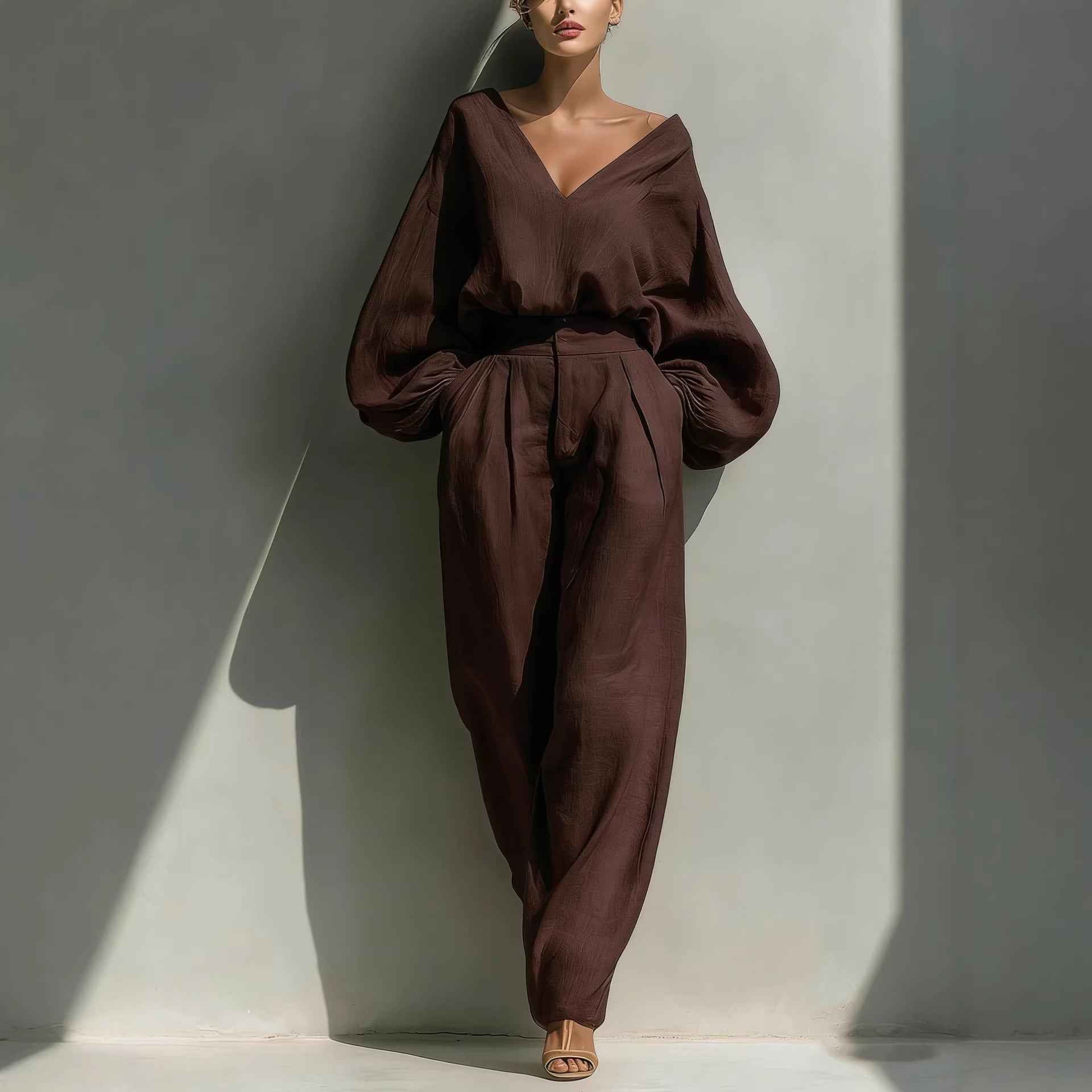 Long-sleeve Loose-fitting Trendy Unisex Retro Cotton-linen Set
