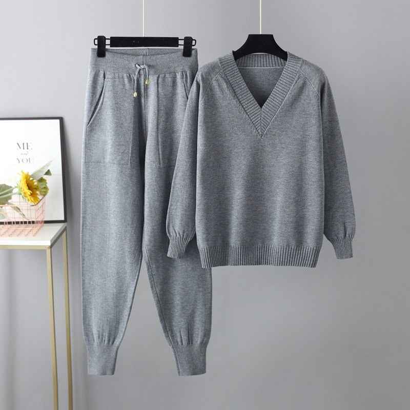 Autumn and winter sweater harem pants suit AliExpress Russian casual sweater pullover two-piece set