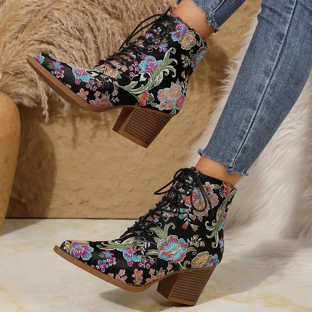 Point Toe Block Heels Boots