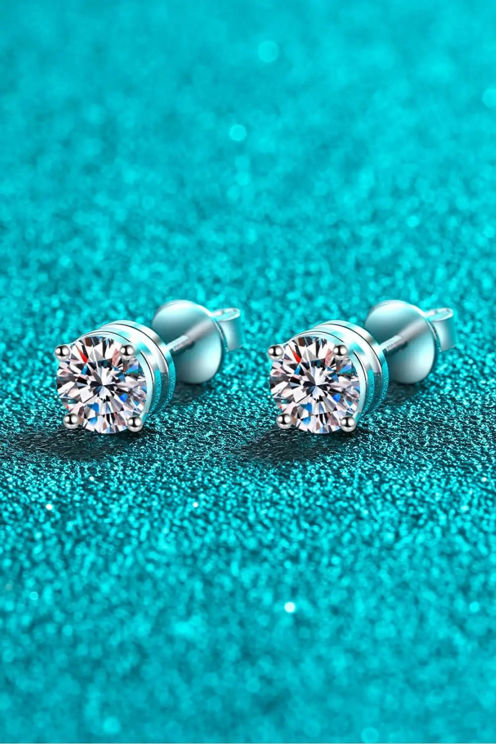 2 Carat Moissanite Rhodium-Plated Stud Earrings.