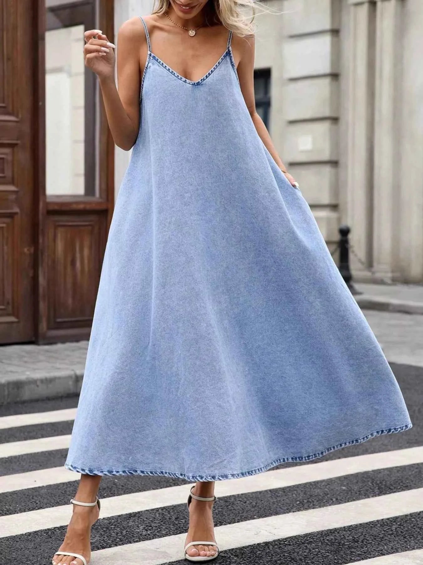 V-Neck Denim Cami Dress