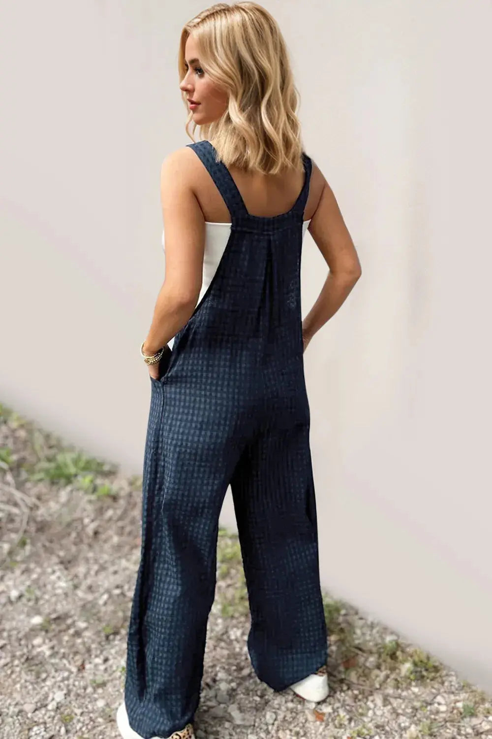 Oh Full Size Plaid Wide Leg Overalls with Pockets.