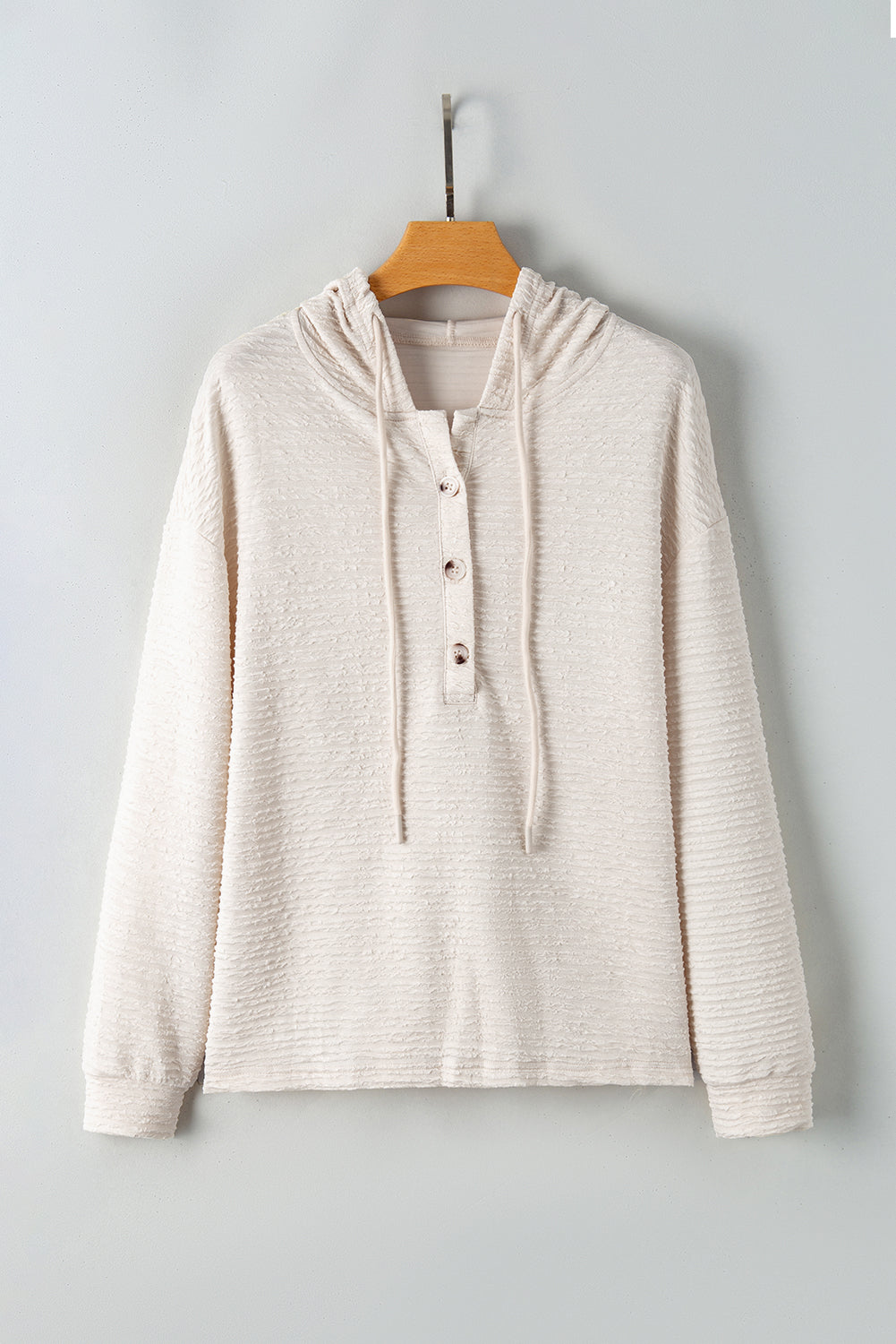 Apricot Solid Textured Drawstring Henley Hoodie Dear-Lover Dropshipping