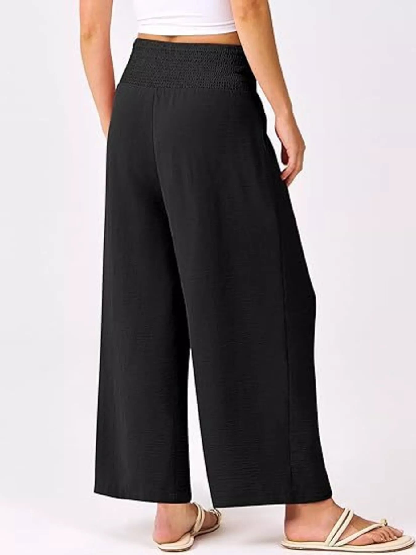 Wide Leg Smocked High Waist Pants.