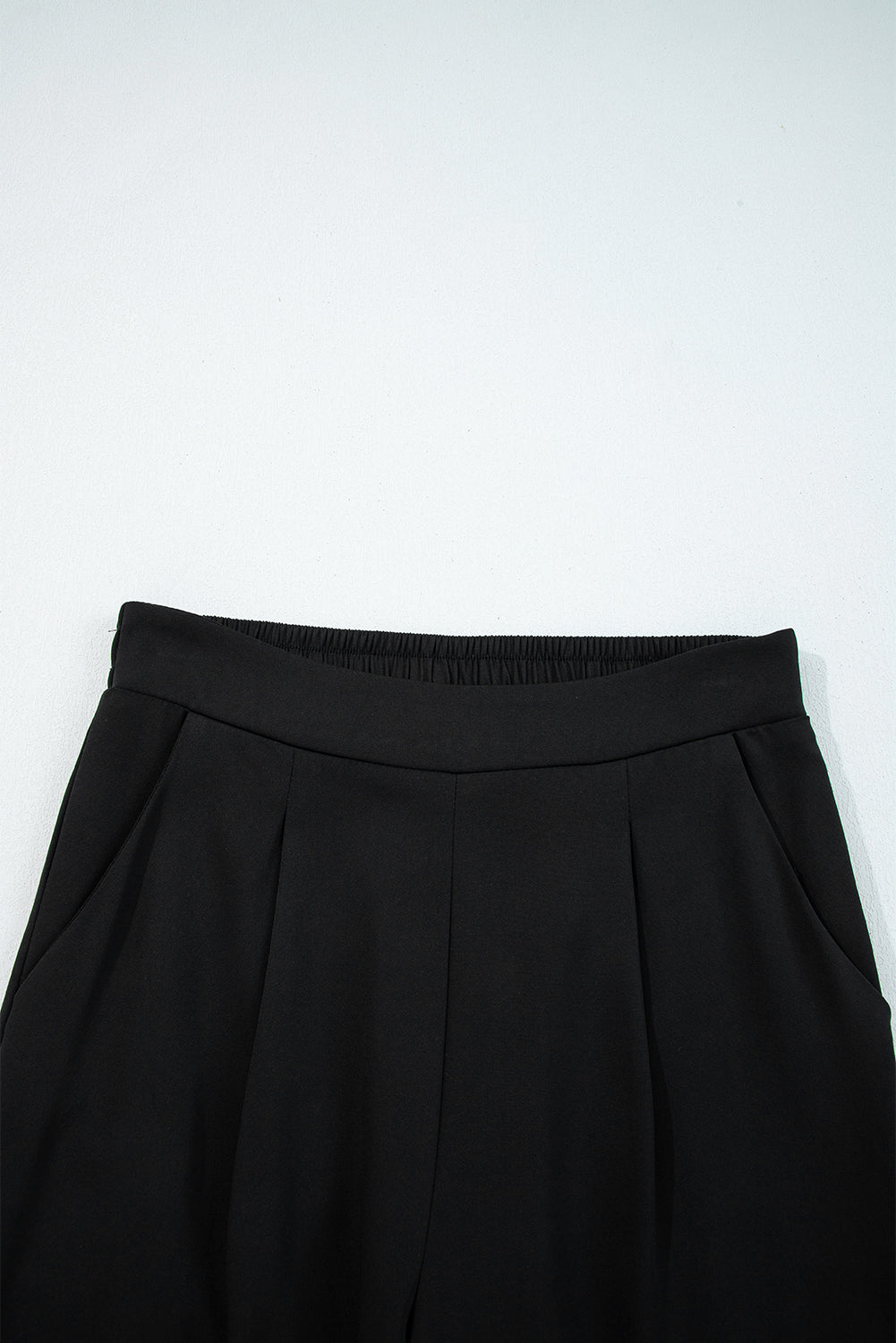Black Pleated Detail Pull On High Elastic Waist Loose Straight Pants Dear-Lover Dropshipping