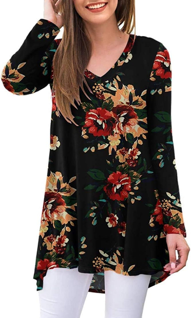 POPYOUNG Women'S Long Sleeve Tunic Tops Fall Shirts to Wear with Leggings Loose Fit Dressy V-Neck Blouse M-5XL