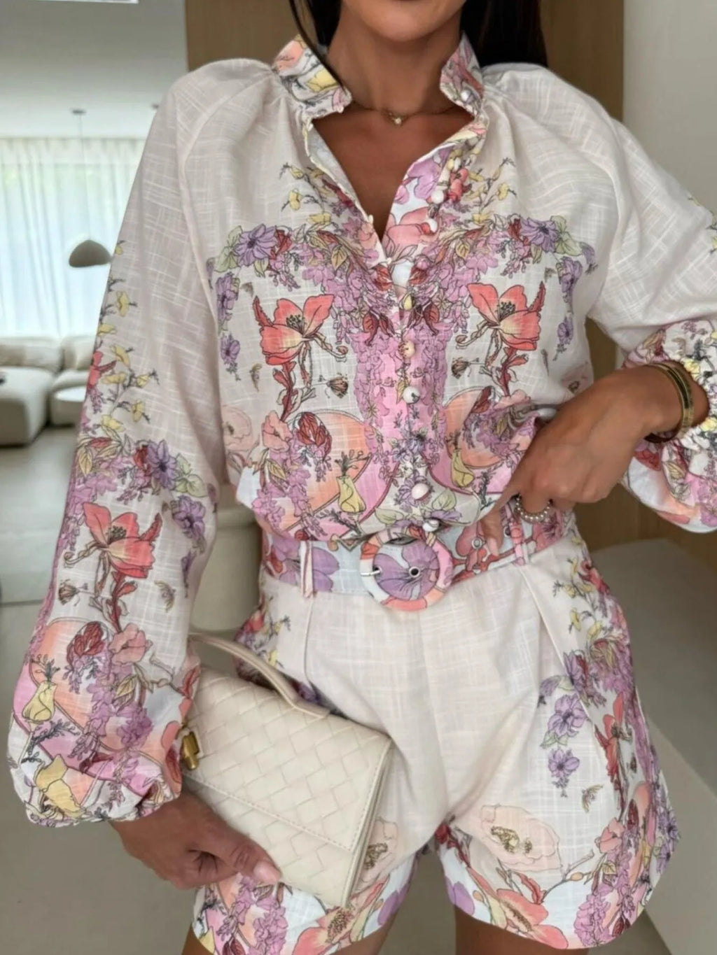 Long Sleeve Shirt and Shorts Set for women.