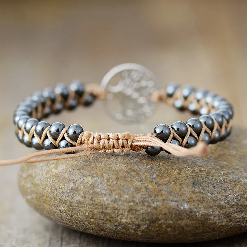 Alloy Natural Stone Braided Bracelet.