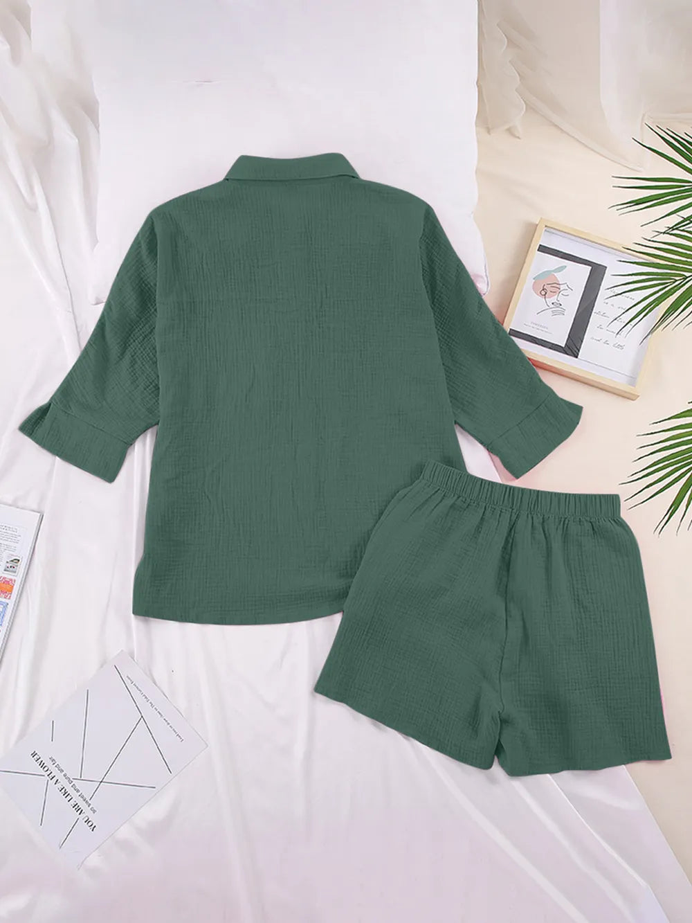 Texture Button Up Shirt and Shorts Set - CHIC TB