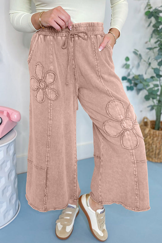 Buckskin Flower Patch Mineral Washed Terry Knit Cropped Wide Leg Pants Dear-Lover Dropshipping