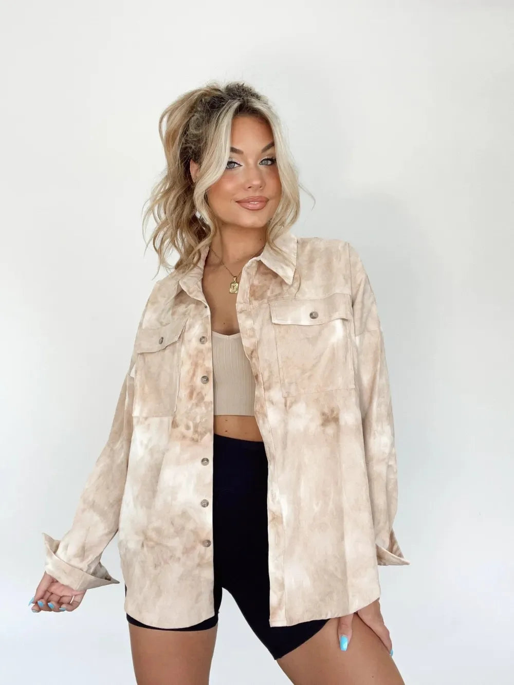 Tie-Dye Button Up Long Sleeve Shirt.