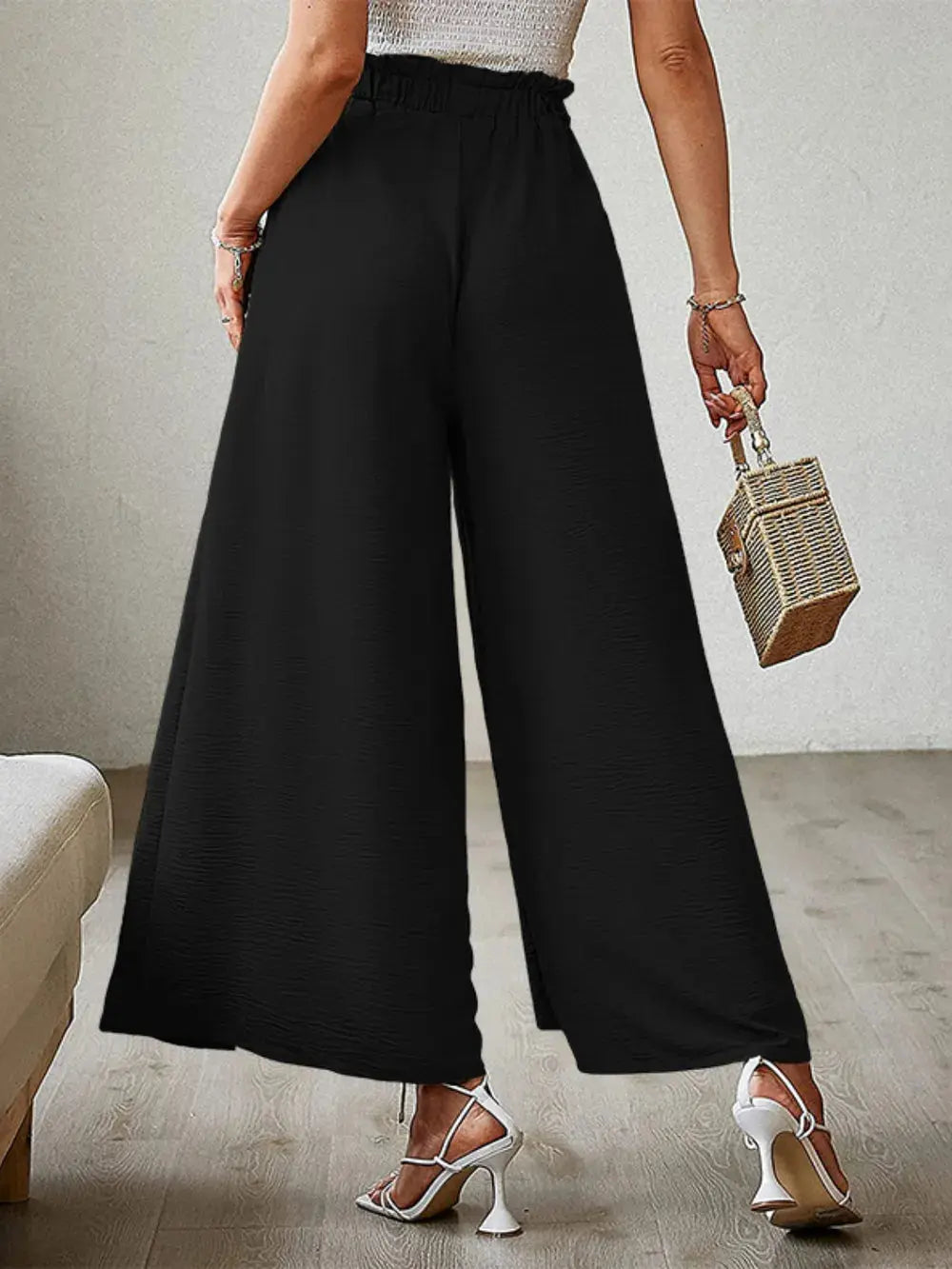 Tied Slit Wide Leg Pants.