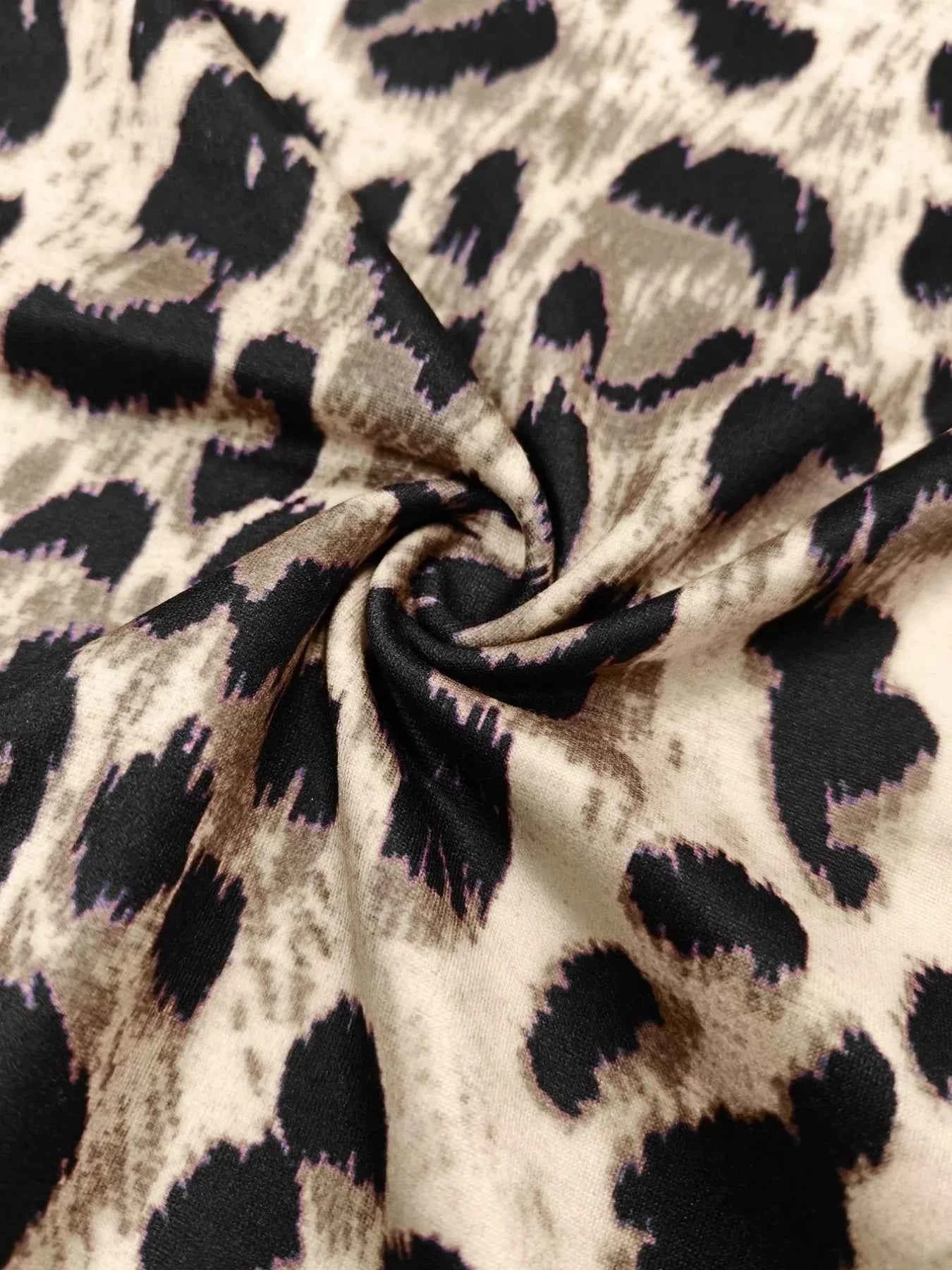 Plus Size Leopard Print Long Sleeve Top and Pants Set