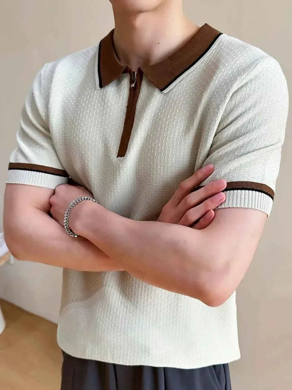 Men's Quarter Zip Short Sleeve Polo