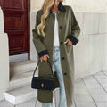 Long single breasted lapel color blocked trench coat for women