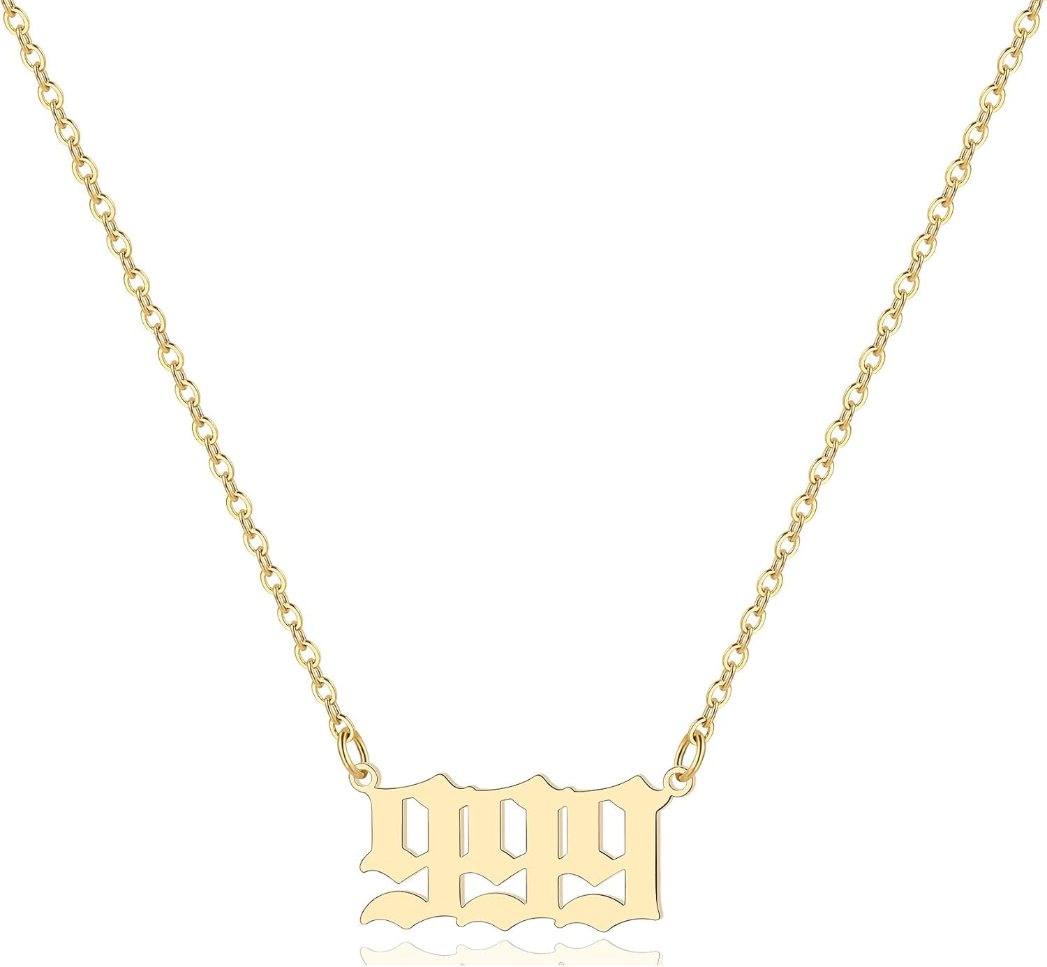 Angel Number Necklace for Women, 18K Gold Plated 000 111 222 333 444 555 666 777 888 999 Necklace Numerology Jewelry