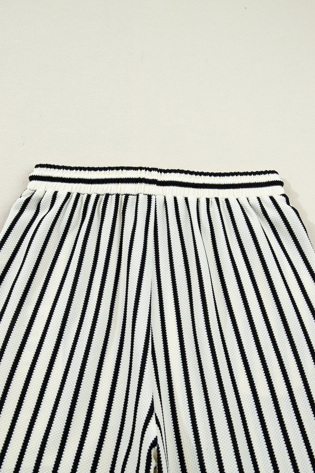 White Stripe Ruffle Trim Drop Shoulder Top Drawstring Loose Pant Set