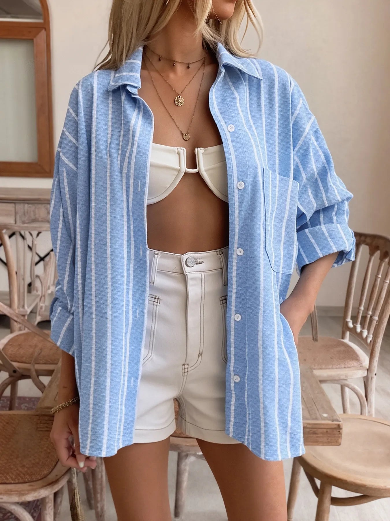 Striped Oversized Button-Down Shirt.