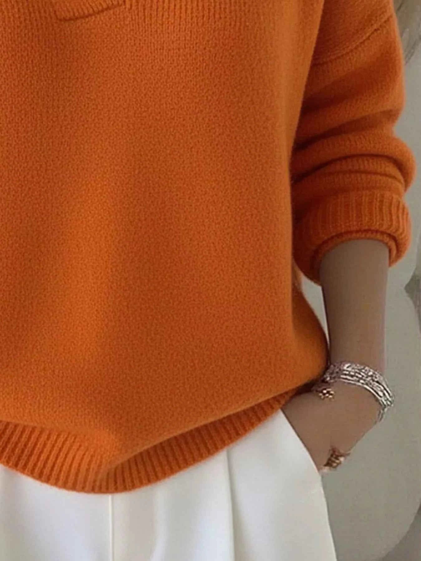 Full Size V-Neck Long Sleeve Sweater Plus Size