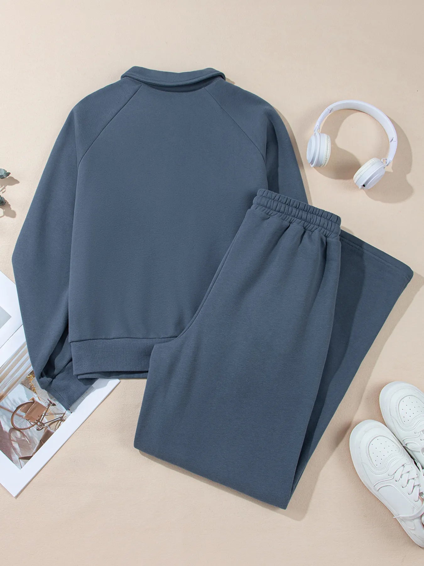 Collared Sweatshirt and High Waist Pants Active Set.