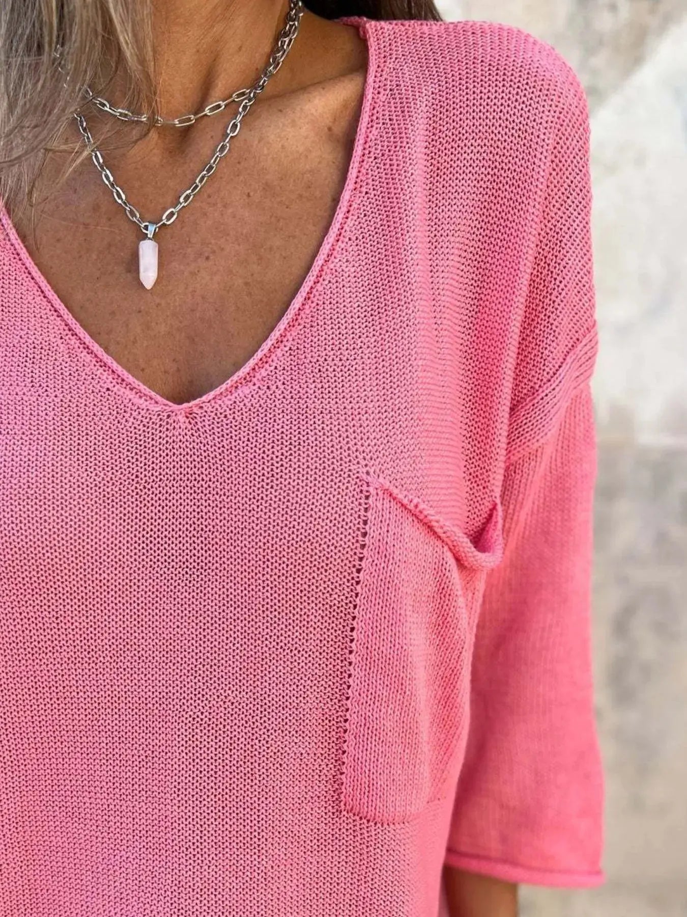 Full Size Casual V-Neck Knit Sweater Plus Size.