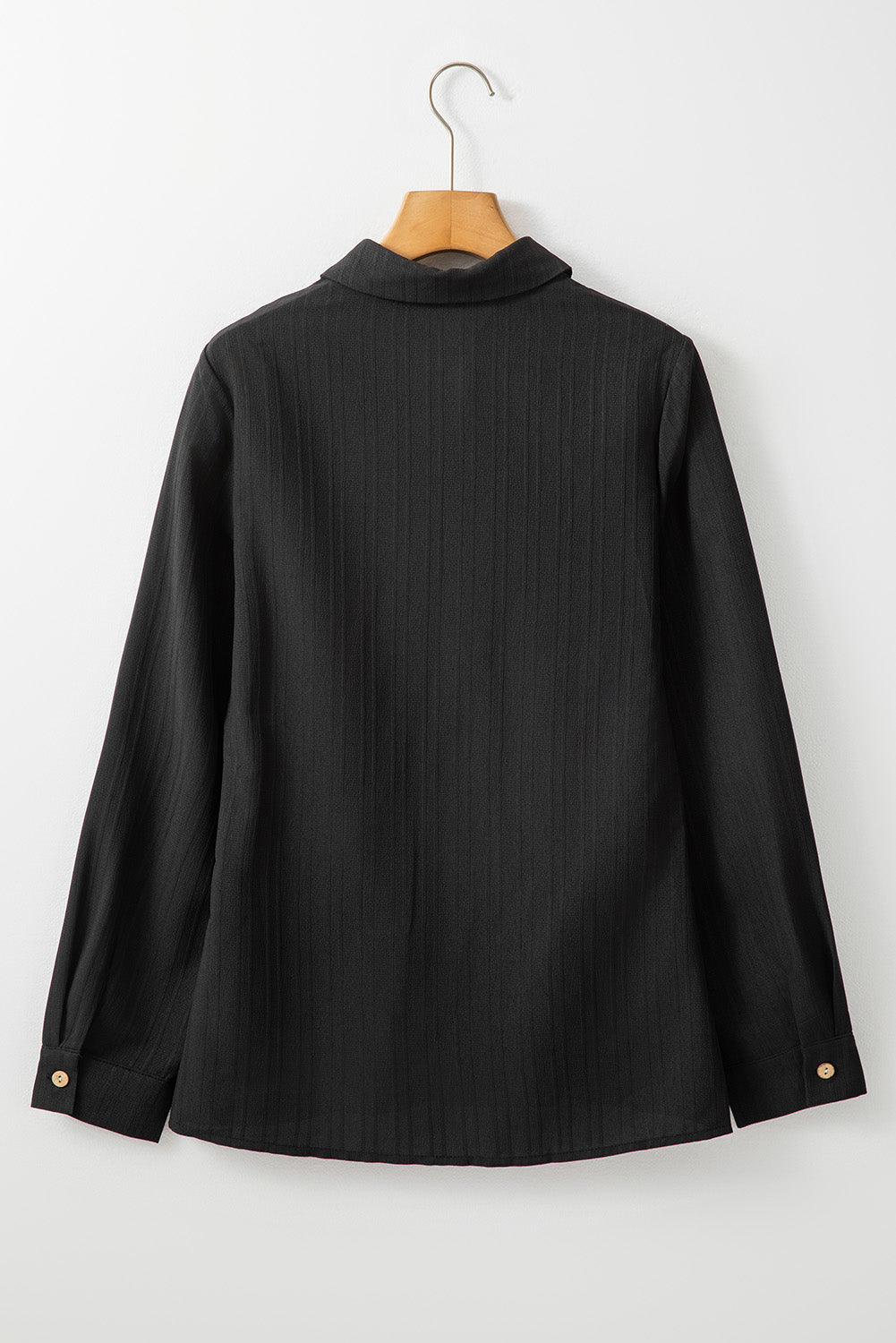 Black Solid Color Textured Buttoned Turn Down Collar Shirt Dear-Lover Dropshipping