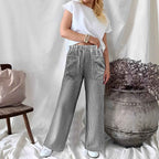 Fall Winter New Women's Loose Striped Pocket Fashion Casual Wide Leg Pants
