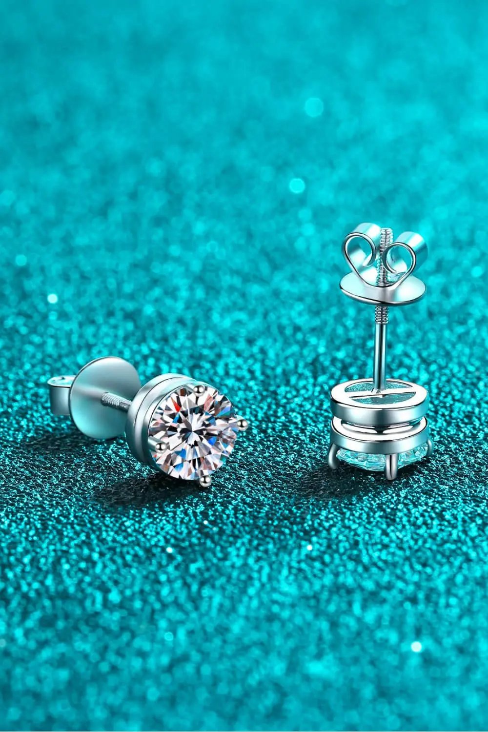 2 Carat Moissanite Rhodium-Plated Stud Earrings.