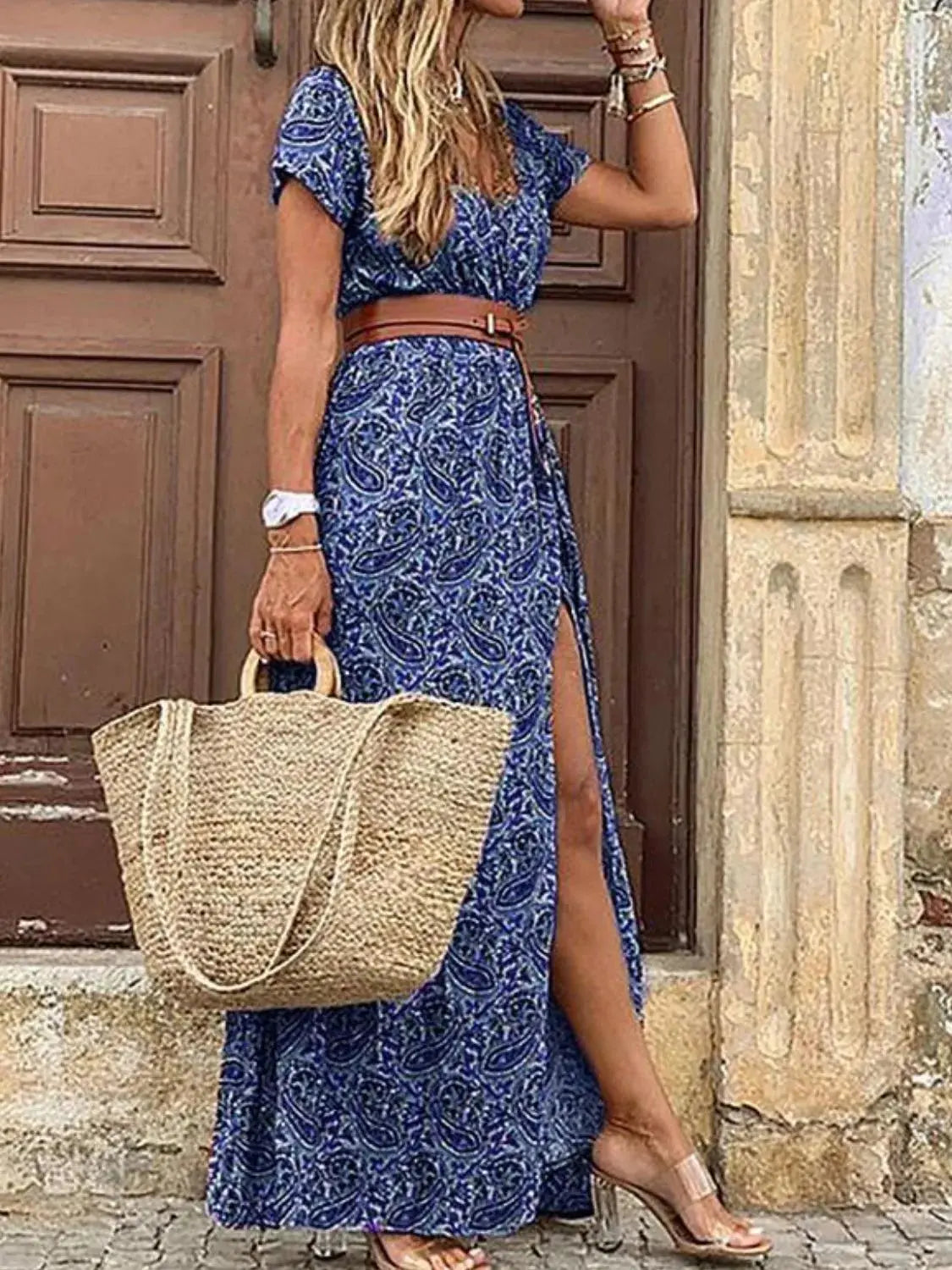 V-Neck Short Sleeve Maxi Dress Plus Size.