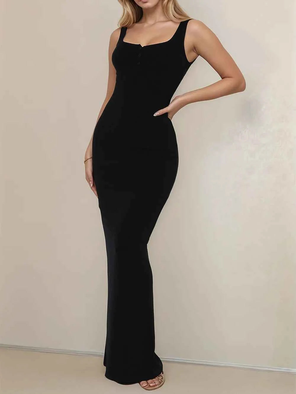 Devine Side Slit Wide Strap Maxi Dress