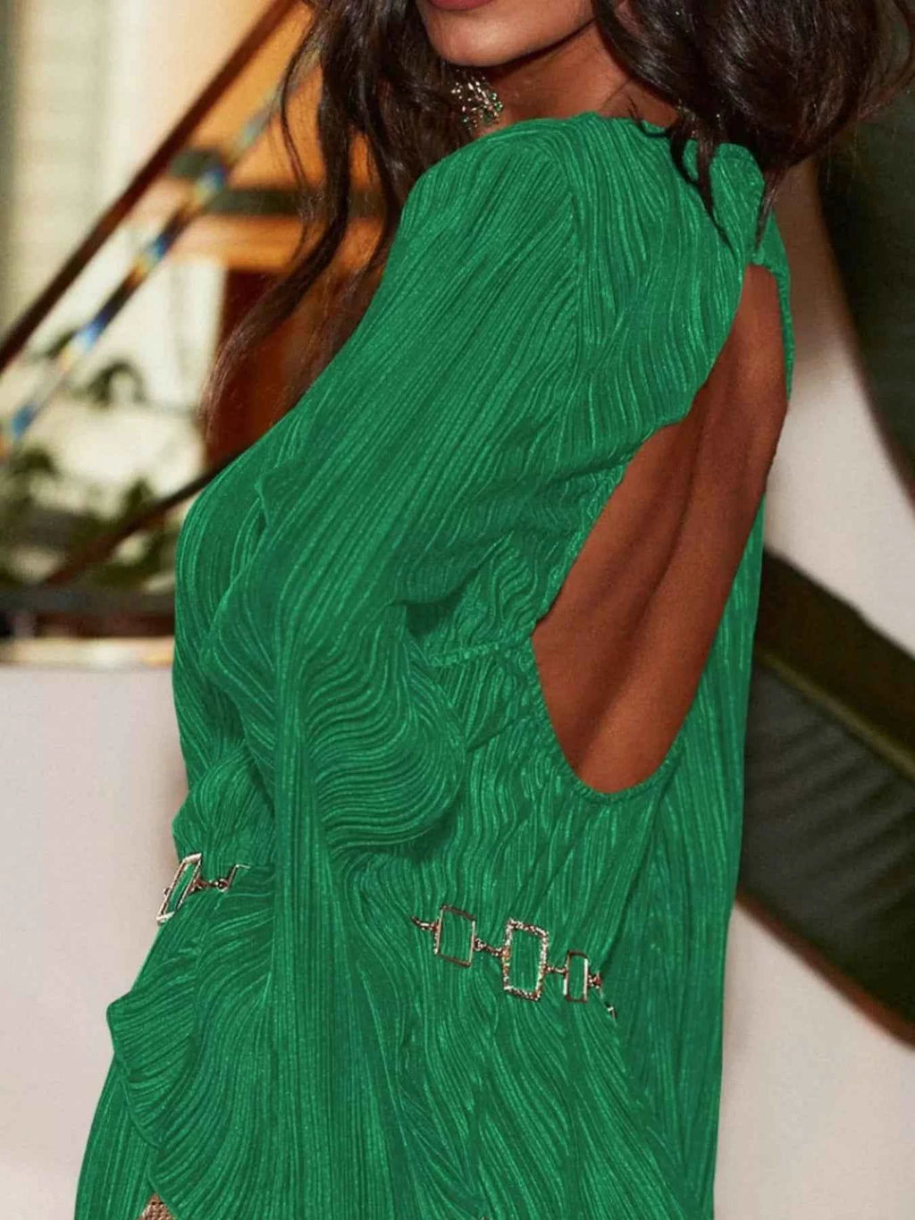 Cutout Back Flare Sleeve Dress