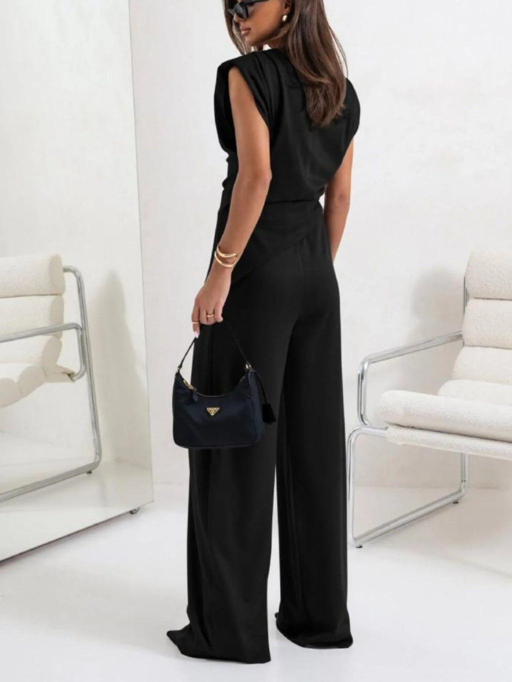 Ruched Sleeveless Top and Pants Set.