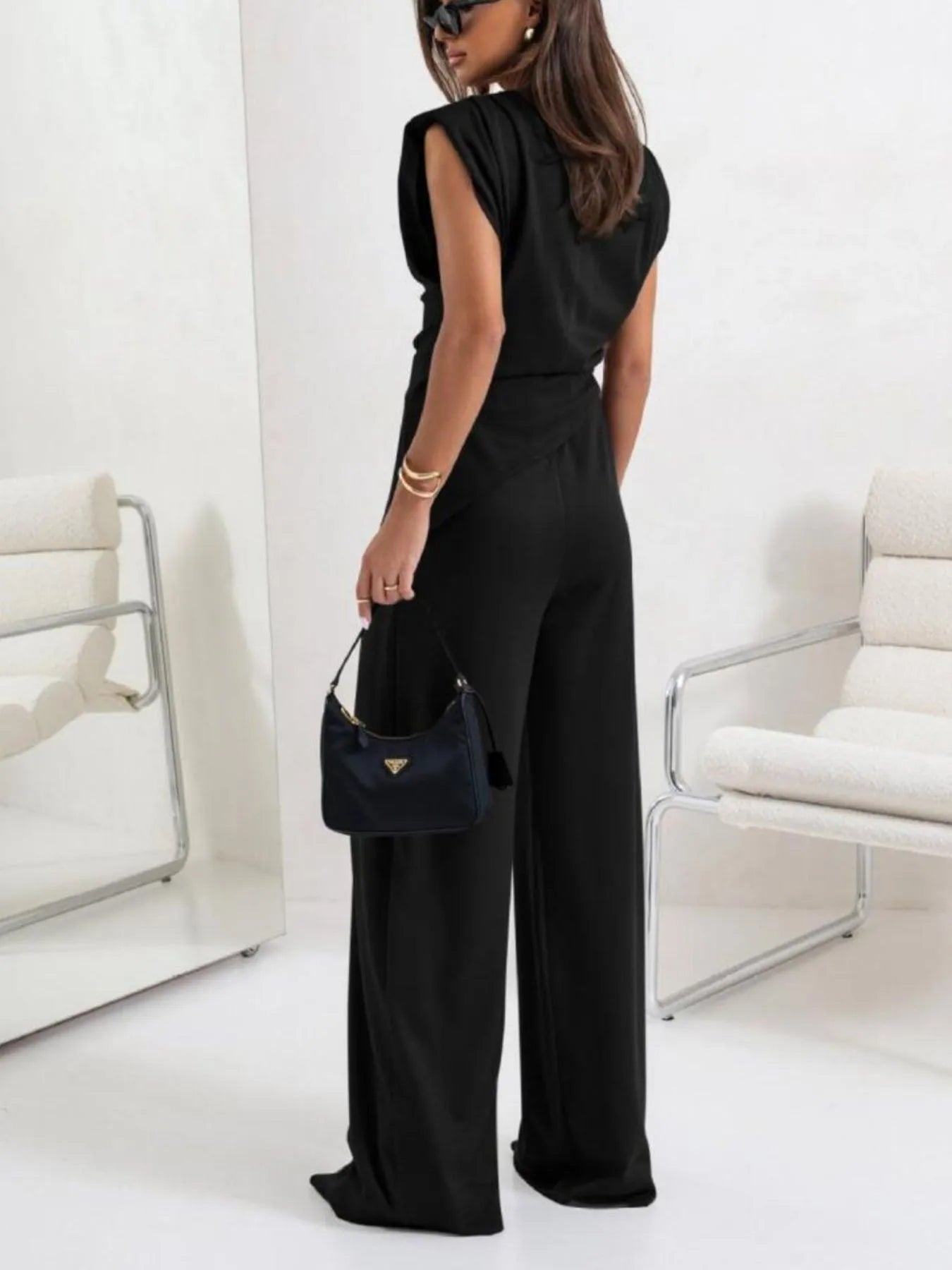 Ruched Sleeveless Top and Pants Set.