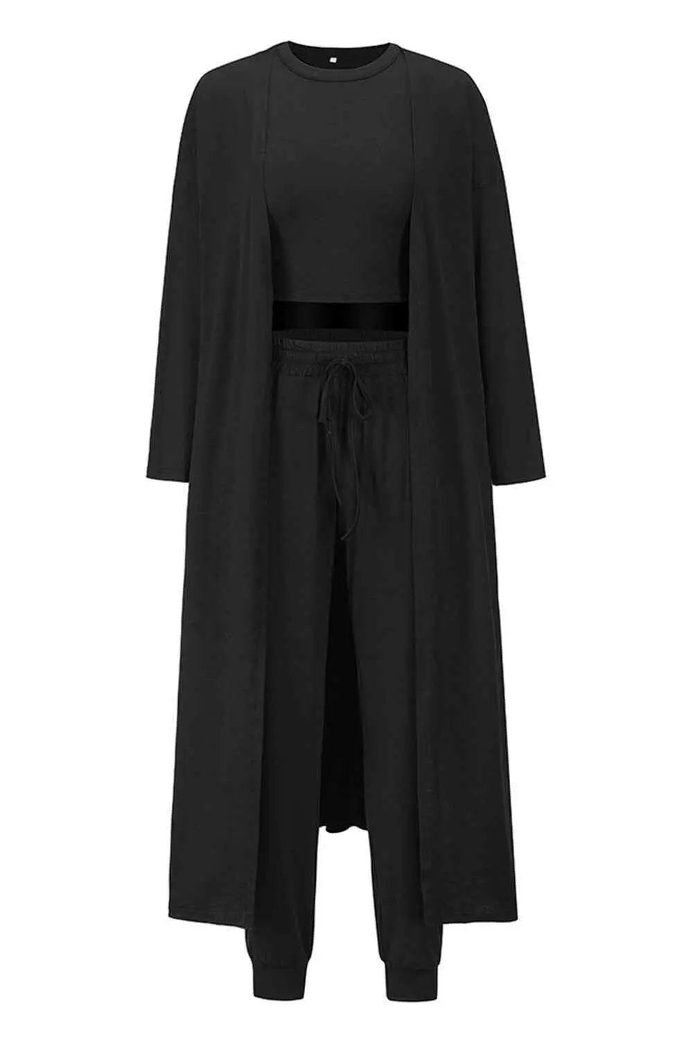 Tank, Pants, and Cardigan Set with Pockets.