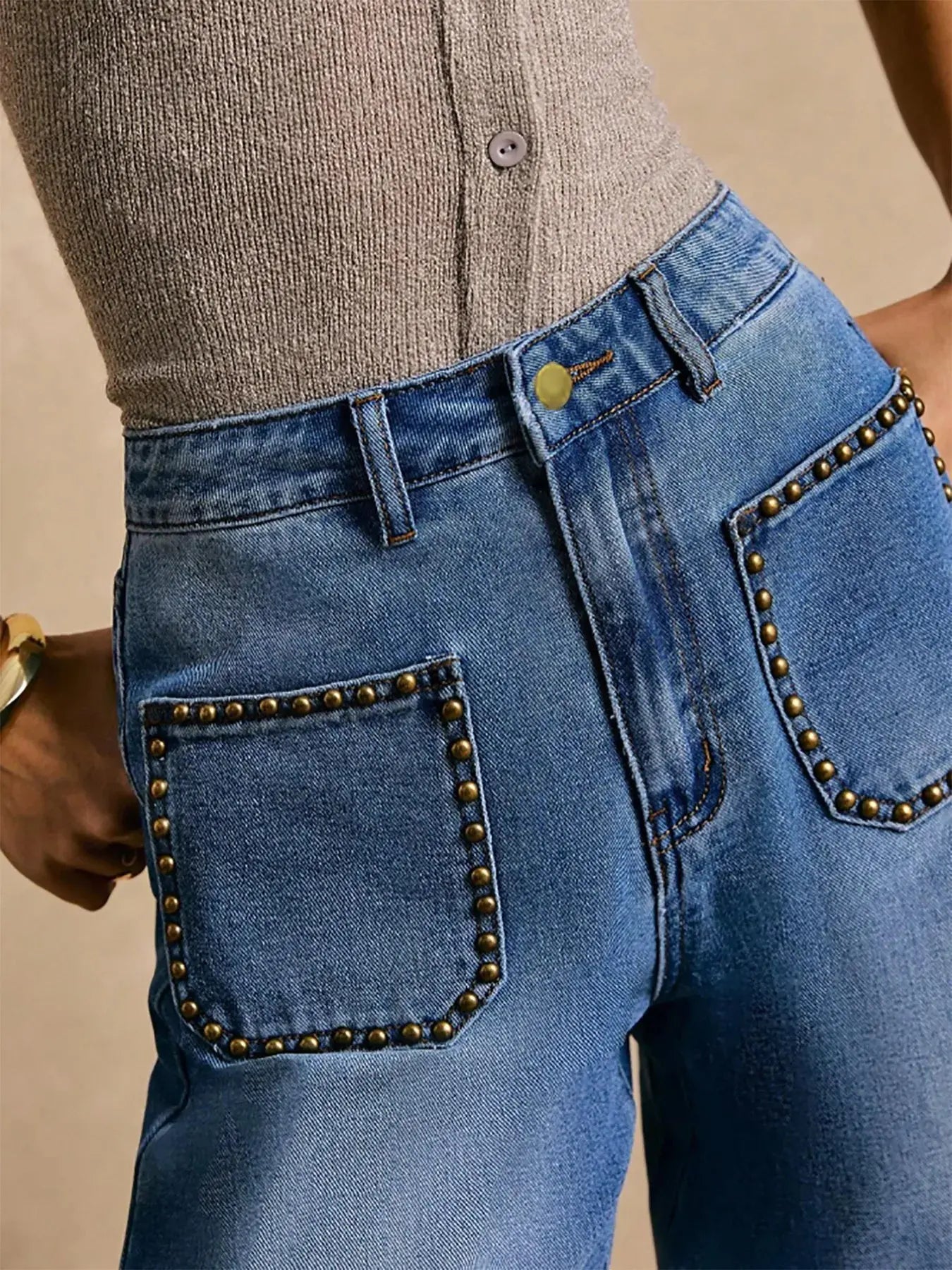 High-Waisted Wide-Leg Pocket Jeans.