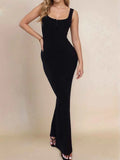Devine Side Slit Wide Strap Maxi Dress