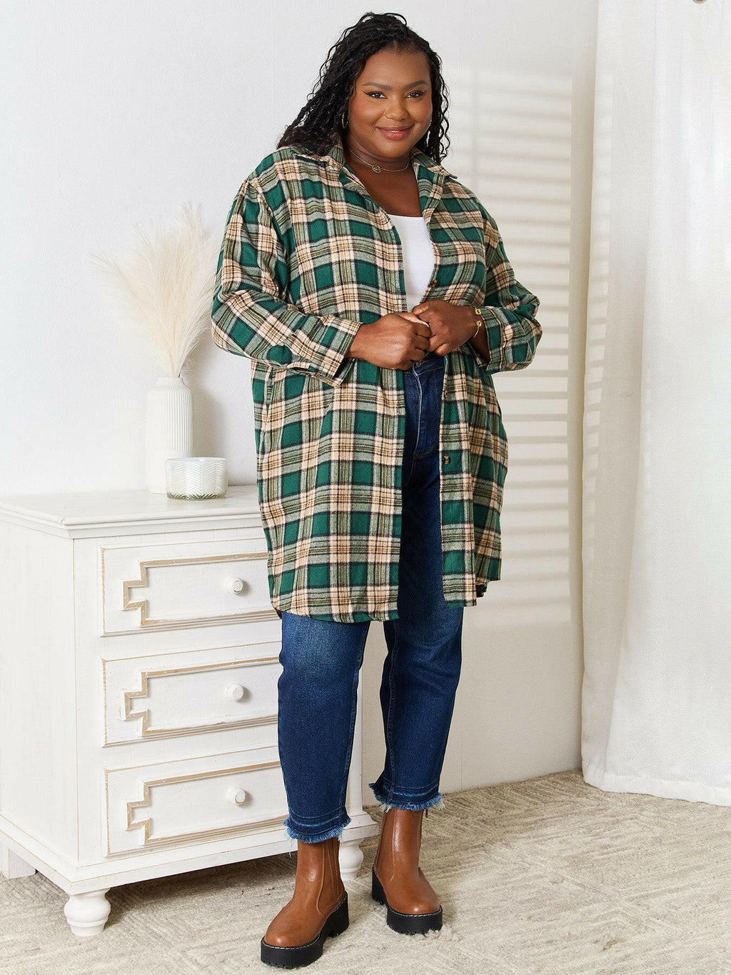 Mandy Plaid Collared Neck Long Sleeve Shirt.
