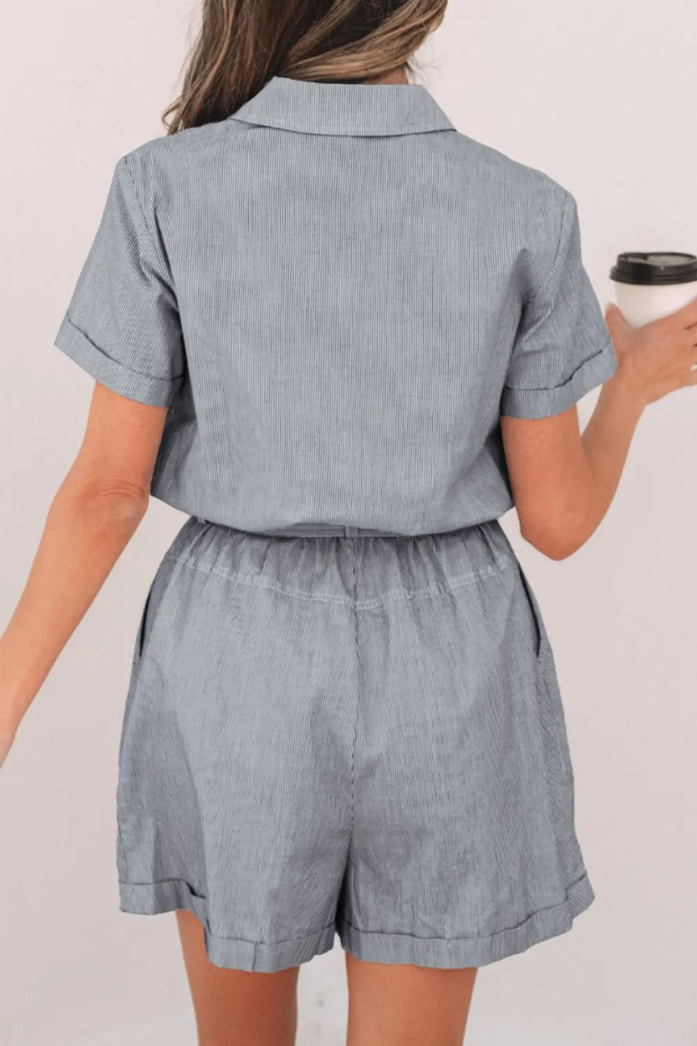 Tie Waist Romper with pockets.