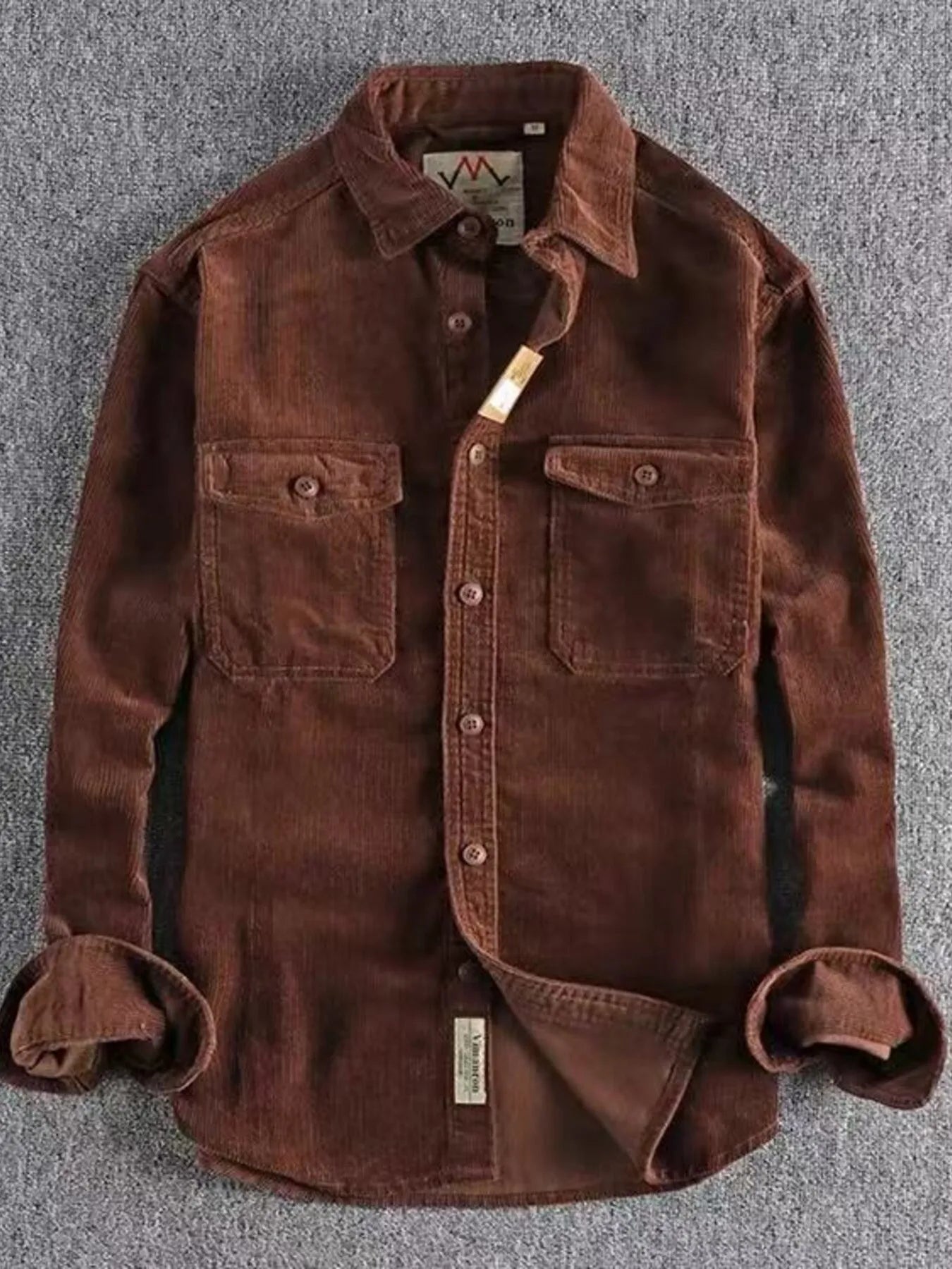 Brown Corduroy Long Sleeve Button Up Shirt for MEN.