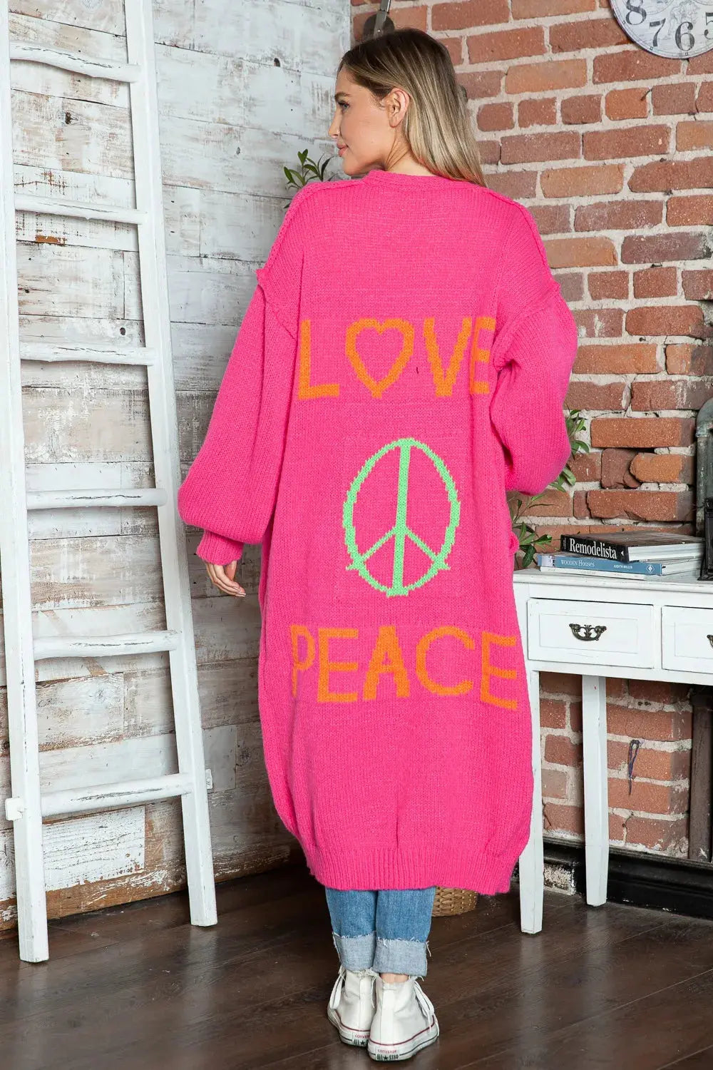 Letter Dropped Shoulder Long Sleeve Cardigan.