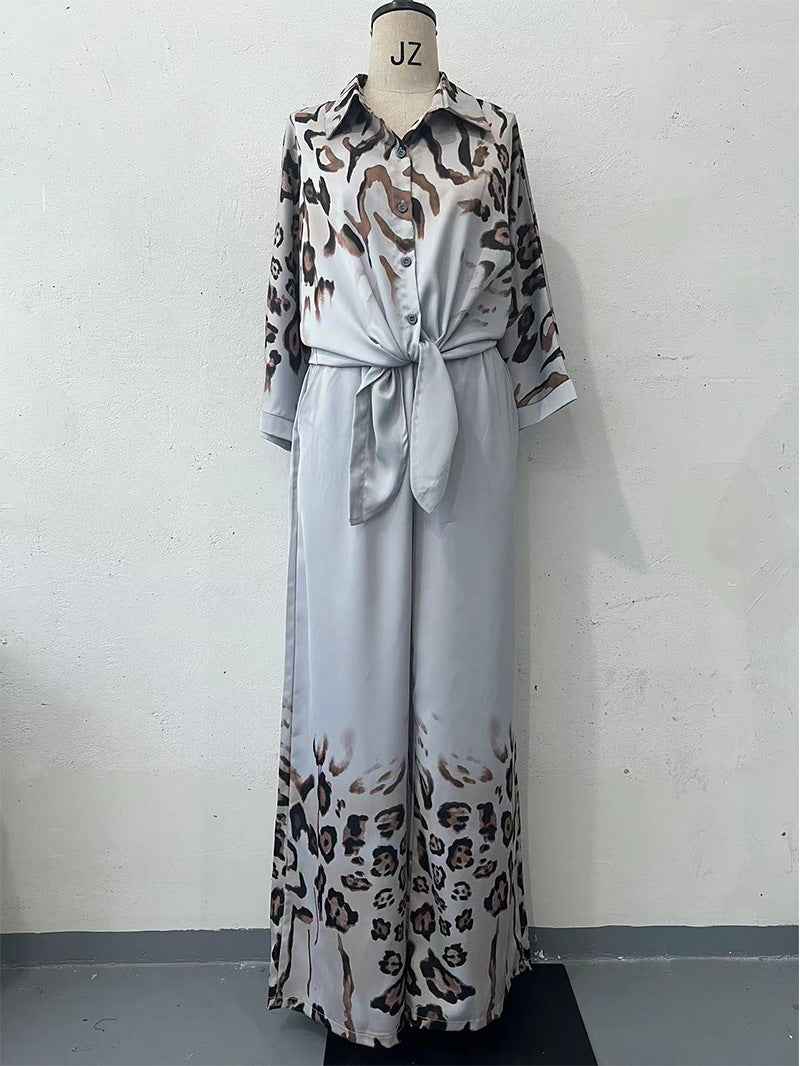 Irregular printed top split pants temperament two-piece set