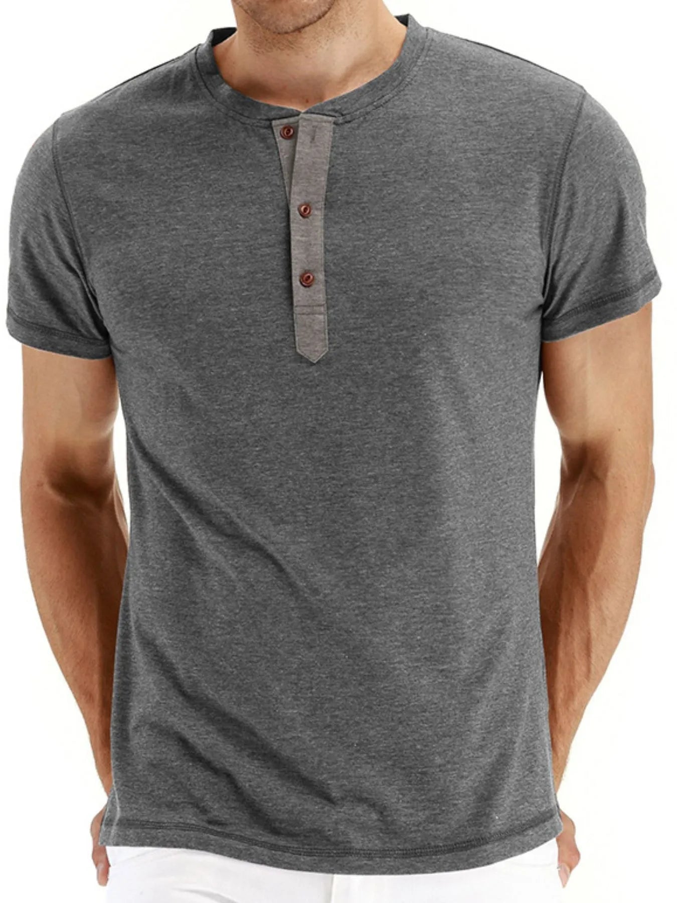 Men's Short Sleeve Henley Polo Shirt.