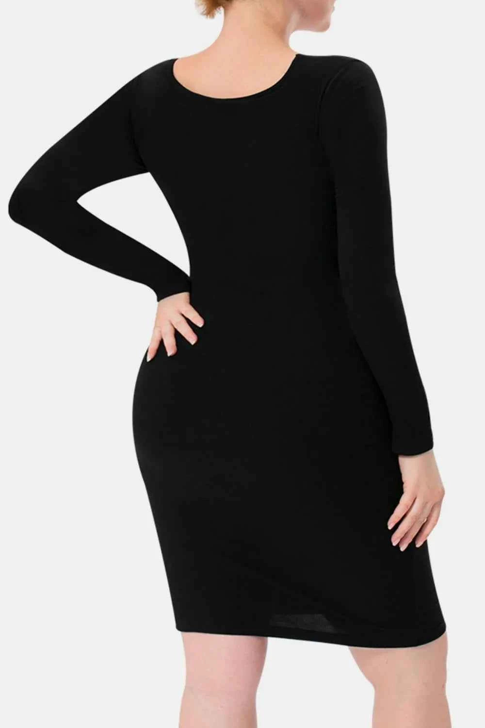 Basic Bae Full Size Built-In Shapewear Square Neck Long Sleeve Dress.