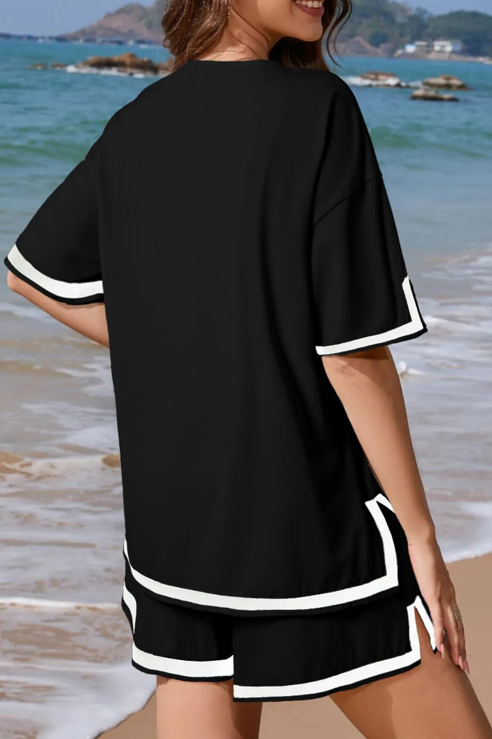 Contrast Trim Tee and Shorts Set - CHIC TB