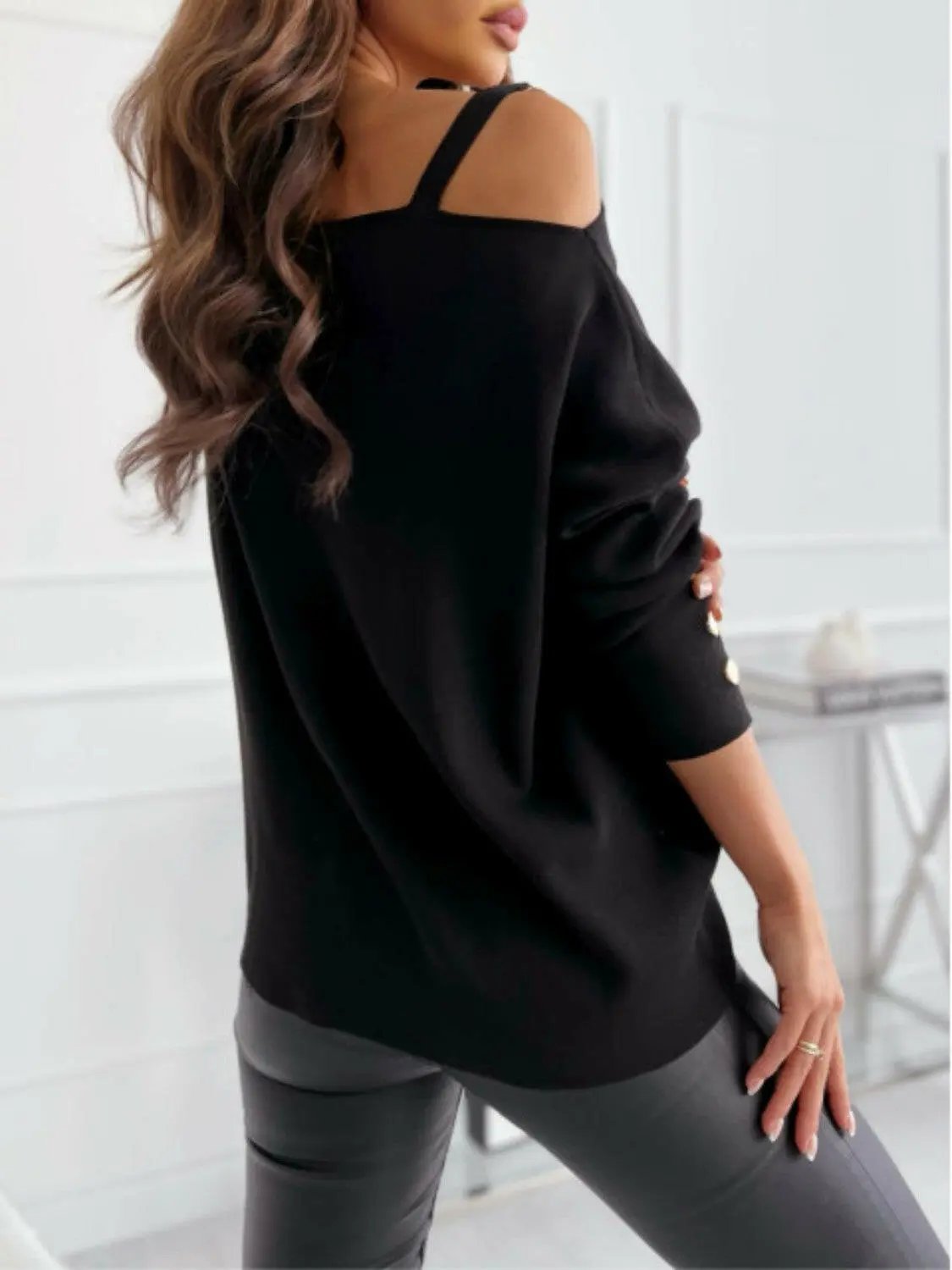 Asymmetrical Neck Buttoned Top.
