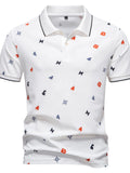 Men's Geometric Print Short Sleeve Polo Shirt.