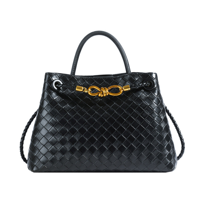 Metal rope buckle woven shoulder bag, fashionable, versatile, retro, commuter bag for women. eprolo