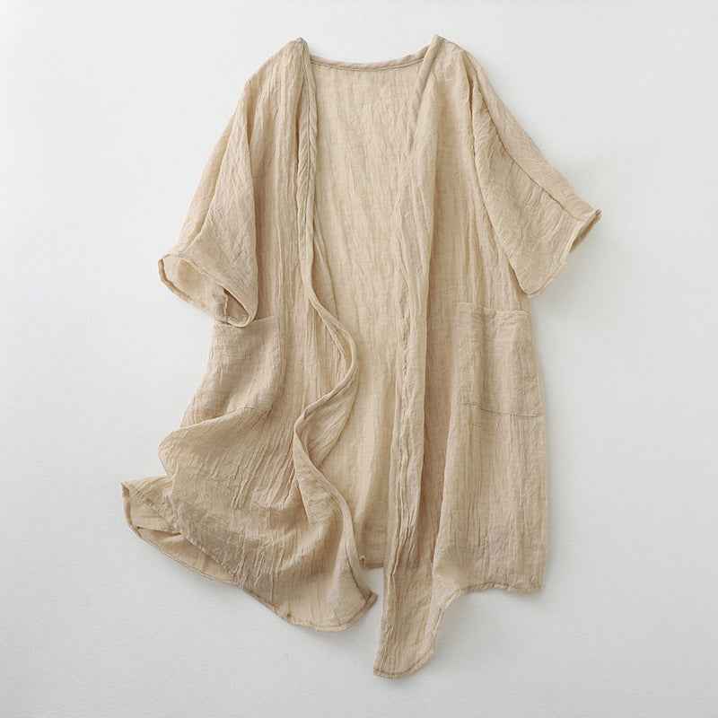 Womens Solid-color Loose-fitting Midi Shawl Coat